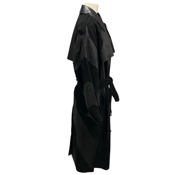 STAND STUDIO BLACK LAMB LEATHER AND SUEDE PANELLED BLOSSOM TRENCHCOAT - Picture 2 of 6
